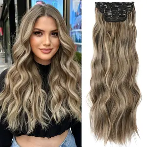 20inch Long Wavy Clip in Synthetic Hair Extensions 4PCS Thick Hairpieces Double Weft Natural Hair Extensions for Women Daily Party Use Styles full head coverage Gift for gf clip-in extension