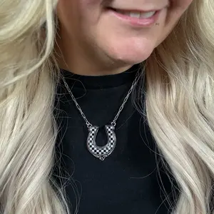 Checkered Flag Horseshoe Necklace for Colts & Racing Fans