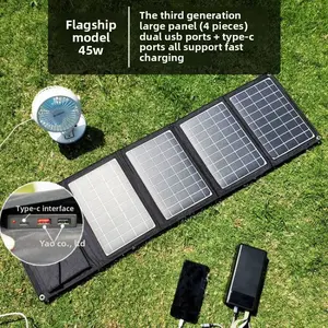 Portable Solar Power  Foldable Monocrystalline Solar Charger with Stabilizer Outdoor Emergency Power Supply for Camping Travel Phone Fast Charging