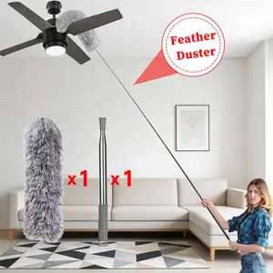 Feather Telescopic Rod with Washable and Bendable Head Microfiber Dust Collector for High Ceiling Fans, Blinds, Spider Webs, Automobiles, Hard-to-reach Area Cleaning, Telescopic Dust Collector, Flexible Cleaning Rod
