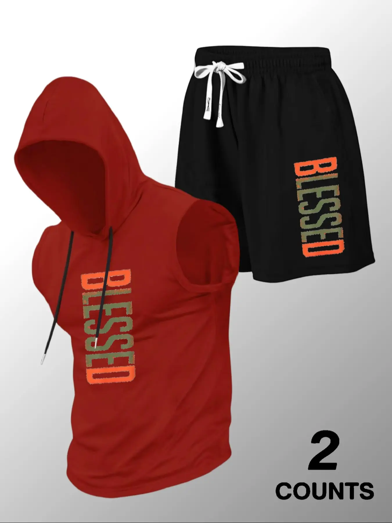Men's Summer Set, Hooded Sleeveless Vest & Drawstring Shorts, Casual Loose Fit Outdoor Sports, Breathable Fabric, 2 Pieces
