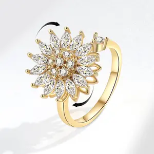 Spinning Sunflower Anxiety Ring for Men Women – Adjustable Gold Worry Ring, Stress Relief Fidget Gift