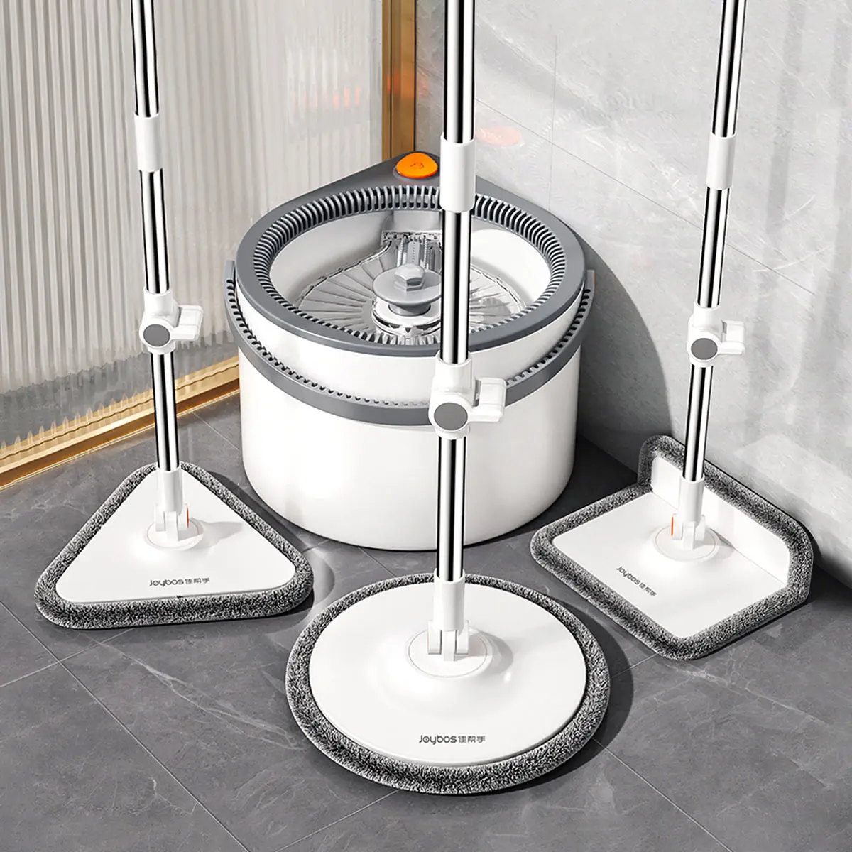 Joybos Spin Mop and Bucket System with Clean and Dirty Water Separation, 4-Chamber Dual-Compartment Floor Mop, Includes 3 Types of Washable Microfiber Mop Pads, Sturdy Adjustable Handle, Gray Durable