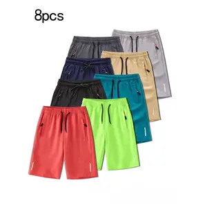 Boys Summer Sports Shorts 8 Pack with Zipper Pockets Loose Stylish for Teenagers Active Outdoor Daily Wear