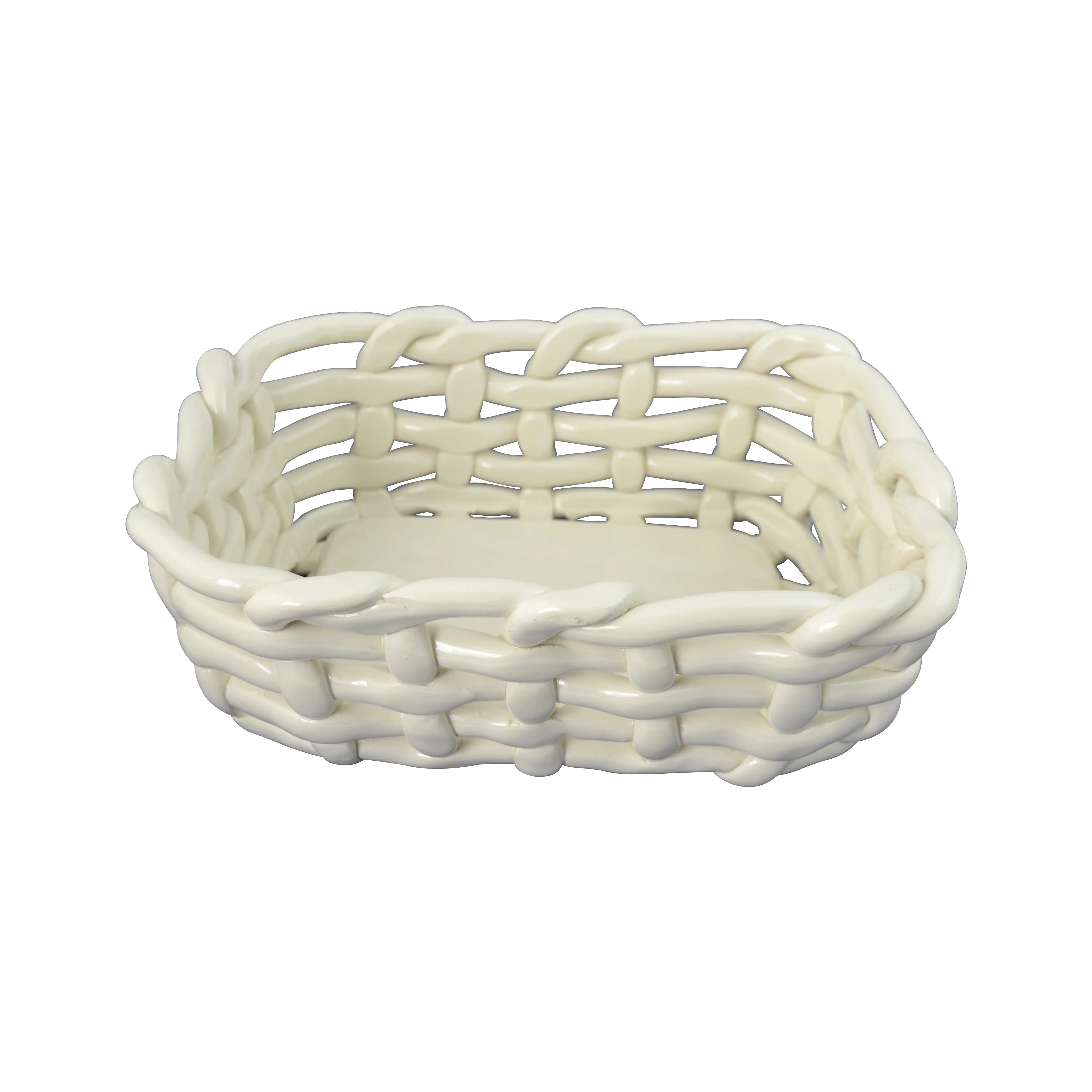 Porcelain Ceramic Fruit or Bread Basket Bowl Rectangular in Glossy White