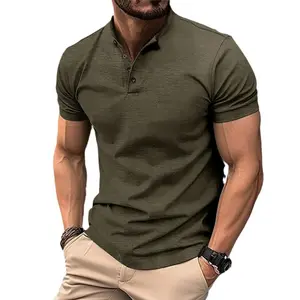 European and American ins summer T-shirt for men with buttoned henley collar sports polo shirt