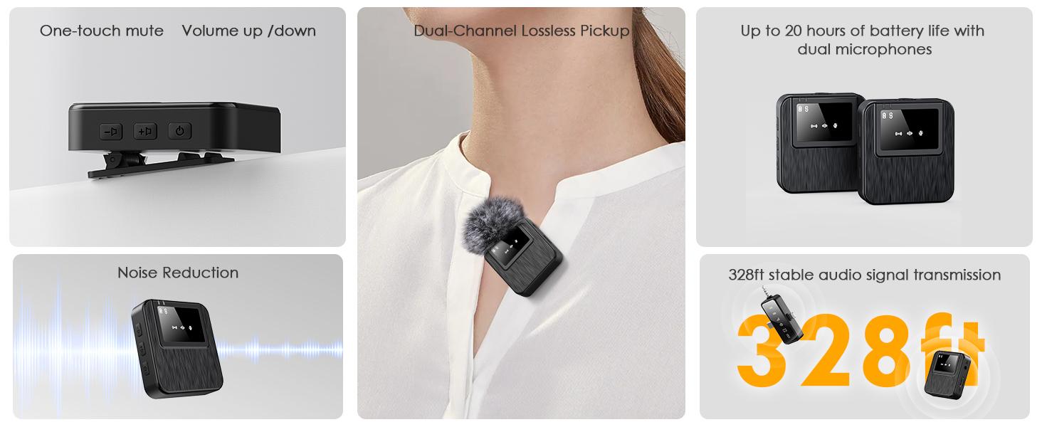 Wireless Lavalier Mic for iPhone Android & Camera, 3-in-1 Universal Wireless Microphone with Clear Audio & Noise Cancelling, Plug & Play Wireless Mic for YouTube TikTok