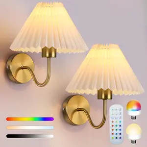 Rechargeable Wall Lamp Set of 2, RGB Detachable Bulb, Adjustable LED Light with Remote, Modern Home Decor for Bedroom & Living Room