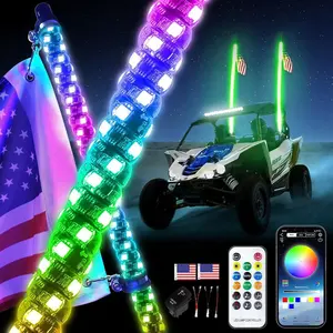 2 Pcs 3FT RGB LED Whip Lights with Remote for UTV ATV Off Road Trucks