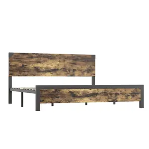 【GARVEE】King Size Bed Frame, King Bed Frame with Wooden Headboard – Platform Bed Frame with Under-Bed Storage and Metal Legs. Noise-Free, No Box Spring Required, and Easy Assembly