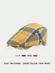 Vintage Plaid Patchwork Newsboy Hat, Versatile Reversible Beret, British Style Forward Cap, Casual Geometric Design, All Seasons, British Influence, Unique Pattern