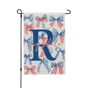 Personalized Patriotic House Flag, 4th of July Coquette Bows Garden Flag, Patriotic Yard Flags, Monogrammed Flags