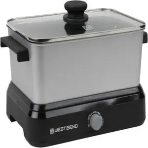 Slow cooker largecapacity nonstick vessel with variable temperature control travel lid and thermal carrying case 6 qt silver