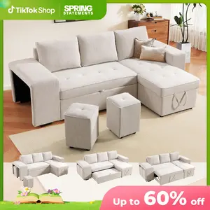 [SpringStatements] EBELLO Chenille Sleeper Sofa Couch with Pullout Bed, 4 in 1 L Shaped Modular Sectional Sofa with Storage Ottoman for Living Room