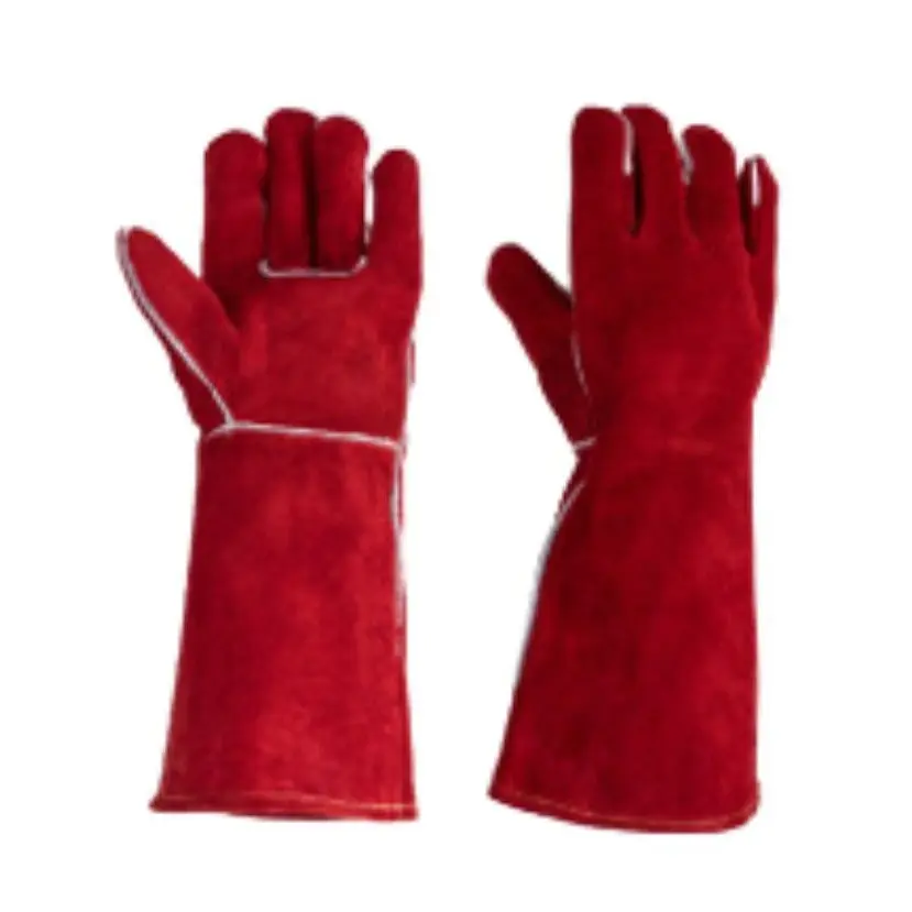 16" Leather Welding Gloves, Heat Resistant Split Cowhide Work Gloves with Insulated Lining, Extra Long Protective Gloves for Welding, BBQ, Fireplace, Baking, Metal Work, Large, 1 Pair
