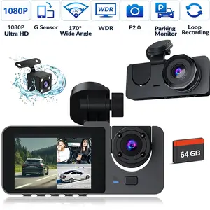 Dealsforyoudays | 1080P Full UHD Car Camera Front Rear with Free 64GB SD Card,HDR,Dashcam for Cars,Night Vision,Loop Recording,WDR,24H Parking Mode,Driving Recorder, No App