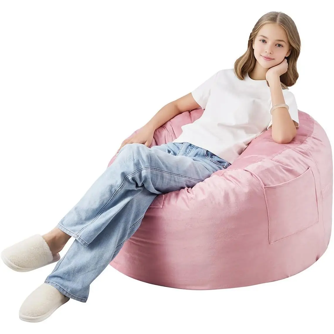 VEVOR Bean Bag Chair 3 Feet Round with Removable Washable Cover 25D Memory Foam Soft Dutch Velvet for Bedroom Playroom Pink