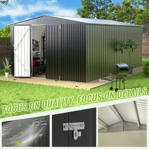 10x14 Outdoor Storage Shed, Garden Shed with Updated Frame Structure and Lockable Doors, Metal Tool Sheds for Backyard Garden Patio Lawn double