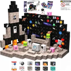 50pcs & 100pcs Space Rocket Creative Magnetic Blocks Magnetic Constrction Cube Set STEM Montessori Sensory Kids Christmas Toy Gift