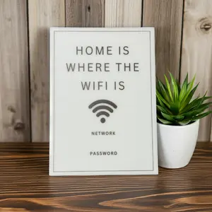 Home is Where the WiFi is - WiFi Network Password Signs, Home Network Information Display, Use Dry Eraser to change user Name and Password. Size 5"x7". Design 1.