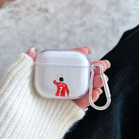 Sports Silicone AirPods Case with Lanyard & Protector - Transparent Soft TPU Soccer Player All-Over Print Cover, Unisex Durable Earphone Accessory with Keychain Clip for AirPods 1/2/3/4/Pro/Pro2