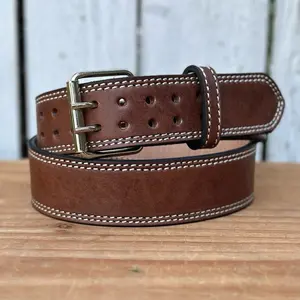 Brown Heavy-Duty Leather Work Belt with Double-Prong Roller Buckle | Made in Mexico