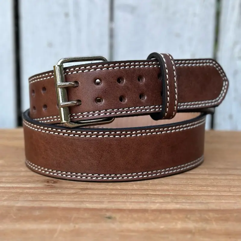 Brown Heavy-Duty Leather Work Belt with Double-Prong Roller Buckle | Made in Mexico