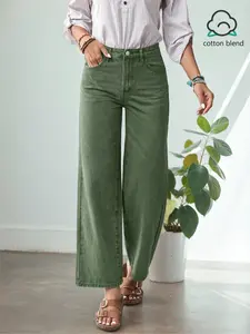 Women's Casual Cotton Fashion Denim Jeans, Loose Wide Leg Pants, Comfortable High Waist, Zipper Fly, Pockets, All Seasons, Long Regular Fit