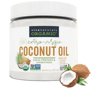 Viva Naturals Organic Coconut Oil, 16 fl oz – Unrefined, Cold-Pressed Extra Virgin Coconut Oil, USDA Organic & Non-GMO, Natural Cooking Oil, Hair Oil & Skin Oil