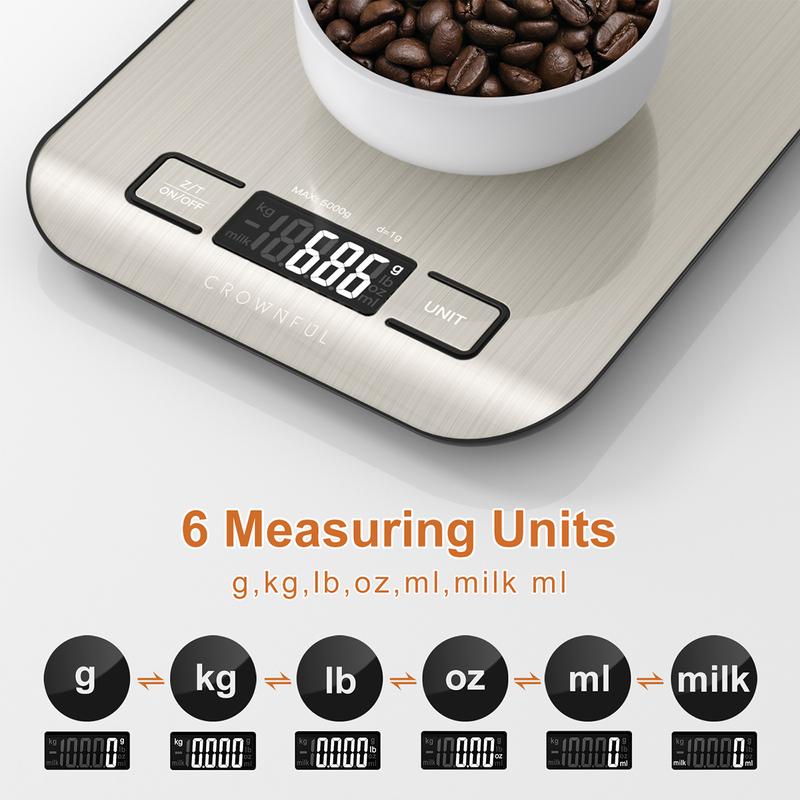 Crownful Digital Food Scale, 11 lb Digital Kitchen Scales Weight Ounces and Grams for Cooking and Baking, 6 Units with Tare Function Kitchenware