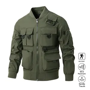 Men's Tactical Bomber Jacket, Multi-Pocket Outdoor Utility Coat, Wind-Resistant Military Style Field Jacket, Lightweight Cargo Zip-Up for Travel and Hiking