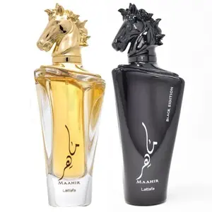 Lattafa Maahir 2-Piece Set for Unisex, (3.4 Oz Maahir Eau De Parfum Spray + 3.4 Oz Maahir Black Edition Eau De Parfum Spray)