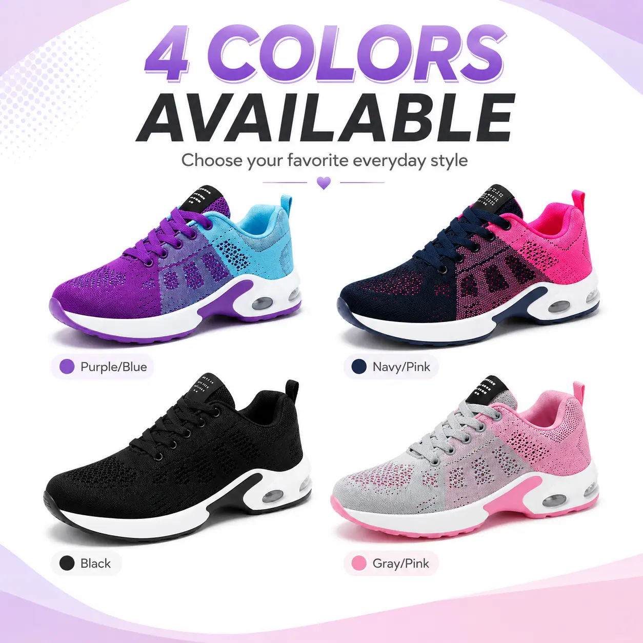 Women’s Breathable Knit Sneakers, Lightweight Lace-Up Walking Shoes with Cushioned Sole, Comfortable Athletic Running Sneakers for Workout, Travel & Everyday Wear