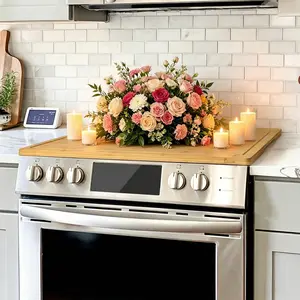 [Mother's Day Gift] Kikcoin Extra Large Bamboo Stove Covers & Gas Oven Top Burner Cover | Wooden Cutting Board, Noodle Board, Charcuterie Serving Tray with Handle & Juice Groove | Knife-Friendly Kitchen Gadgets