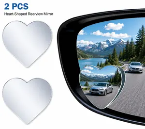 2Pcs HD Frameless Heart Rearview Mirror, for Left Side All Vehicle Installation, Universal Car Auxiliary Mirror, Wide Field Vision Clear Imaging Safe Driving Blind Spot Mirror