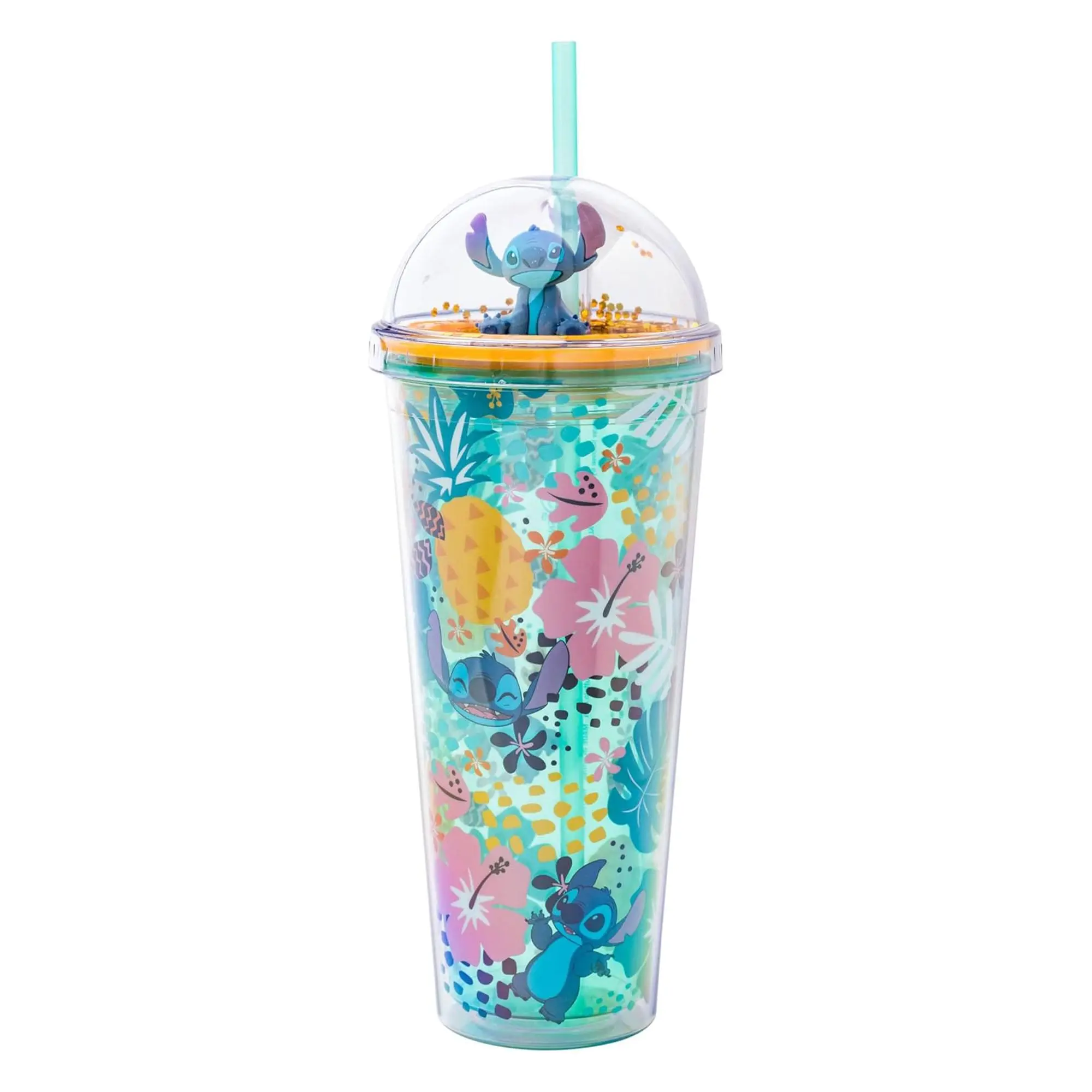 Disney Lilo & Stitch Aloha 24oz Portable Reusable Tropical Cup, Dome-Top Travel Tumbler With Straw, Washable Collectible