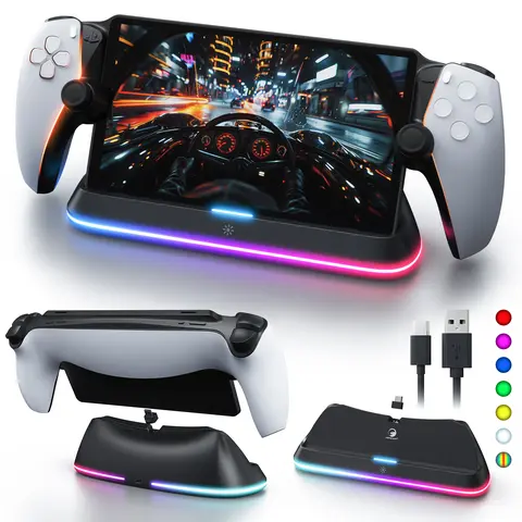 APTGAME Magnetic Snap-In Charging Stand for PS Portal Remote - PlayStation Portal Charging Dock with 7 RGB Light Modes, USB-C Connector, Cable, Accessories Enhances Visual Appeal for Gaming PS5 Console Users