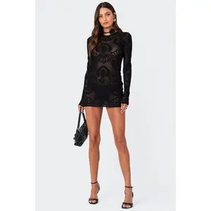 Embroidered Sheer Knit Mini Dress