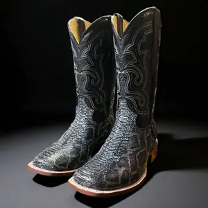 Men’s Python Snake Skin Boot. Western Cowboy Boots for Men. Square Toe Leather Boots Men. Bota Vaquero De Piel Pitón. Bota De Piel Vobora.