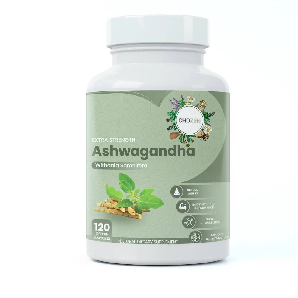 CHOZEN Pure Ashwagandha Extract Capsules - 120 Count, Potent Ashwagandha Supplement for Stress Reduction, Athletic Performance, and Inflammation Relief