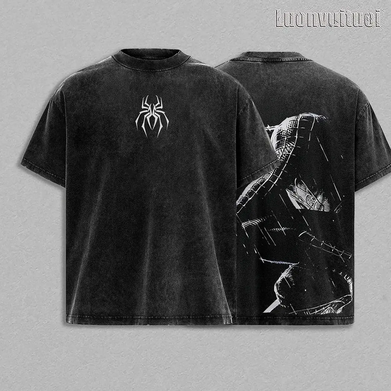 Dark Man Vintage Washed Graphic T-Shirt, Oversized Heavyweight Cotton Spyder Tee, Double Sided Retro Streetwear Shirt, Y2K Grunge Web Slinger Aesthetic, Premium Unisex Graphic Apparel, Collector Fan Gift Merch MDH
