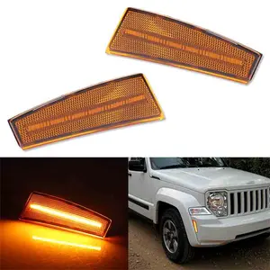 2PCS Amber Lens Full LED Front Bumper Side Marker Light For Jeep Liberty 2008 2009 2010 2011 2012 Replace OEM 57010214AC, 57010213AC