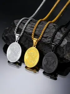 St. Michael and St. Christopher Men's Pendant Necklace, Guardian Archangel Religious Chain Jewelry # Jewelry / Stainless Steel / Colorfast / Hypoallergenic / Couples / Festival / Party / Ideal Gift