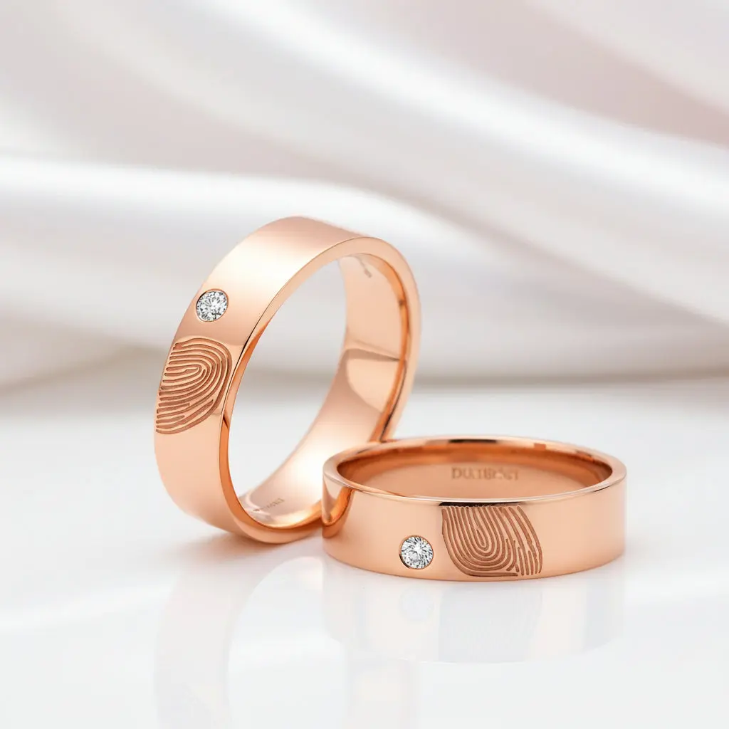 14k Rose Gold Round Diamond Option Fingerprint Engagement Ring