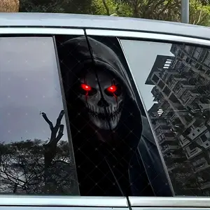 2pc Eye Premium Skull Vinyl Stickers, Car B Pillar Protection Decals, Vehicle Exterior Decoration, Easy Peel Off, Sunproof Waterproof Scratch Resistant, All Models Compatible