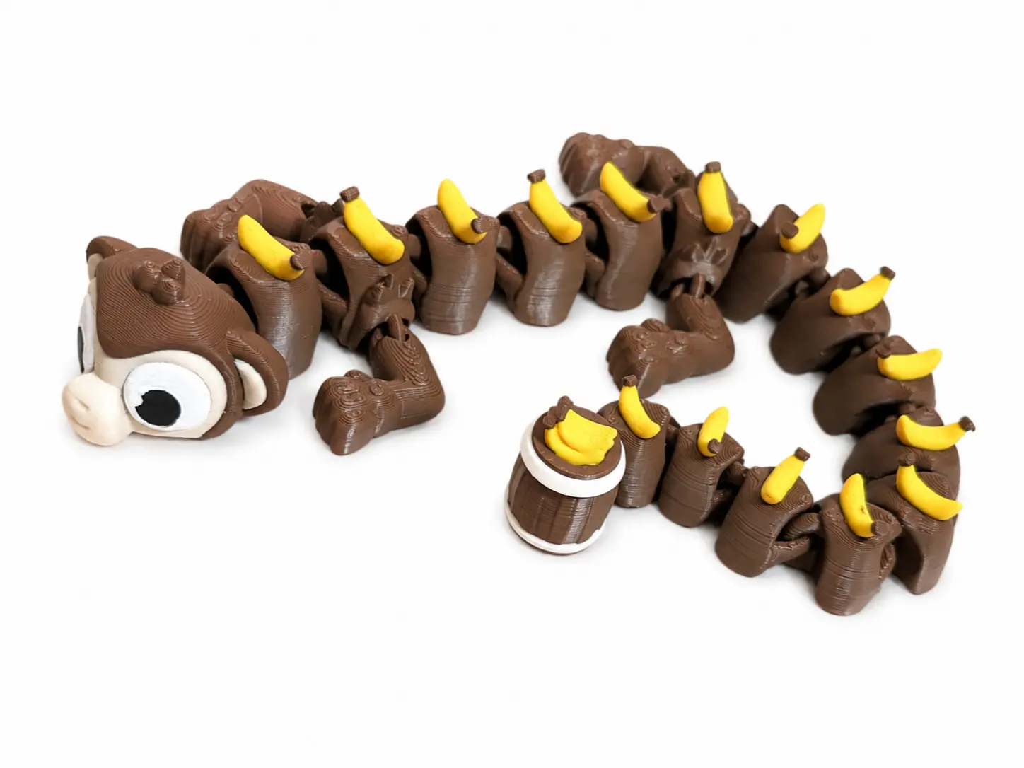 Articulating Monkey Fidget Toy, 14 Inch Flexi 3D Printed Animal with Banana Tail & Barrel, Desk Toy & Gift