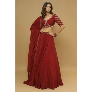 Maroon Lehenga Set (Set Of 3)