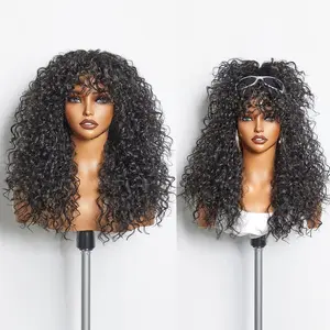 Black 20inch Shaggy Haircuts Ombre Curly Wig with Bangs Wig Crafted with Premium Fiber, Realistic Look with True Scalp