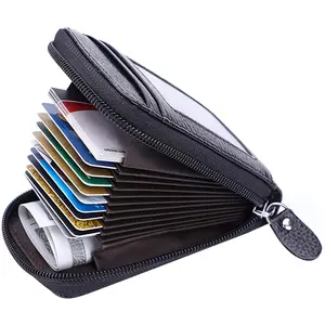 Genuine leather anti-theft credit card holder, unisex zipper wallet