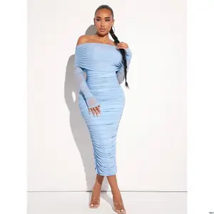 Dress Ruched Dress tiktok SXY Prom ; Off Shoulder Mesh Bodycon Pastel Dresses For Women